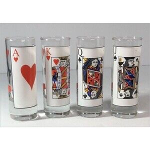 4 Double Shot Glasses  Ace,King,Queen and Jack 4-1/4” GUC